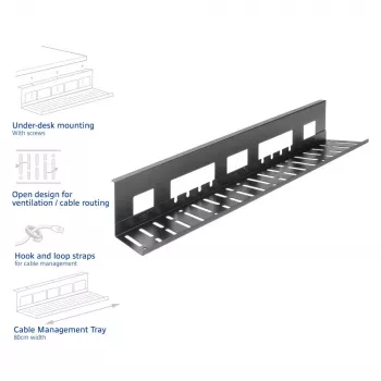 ACT pöydänalainen kaapelinhallintakaukalo 80 cm – suora vaakasuora teräskaukalo 800×140×100 mm