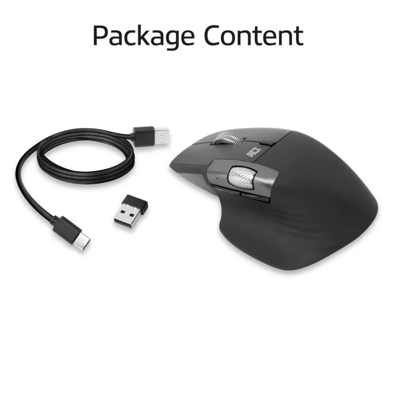 ACT AC5147 langaton hiiri, Bluetooth/USB, hiljainen napsautus, 4800 DPI, harmaa