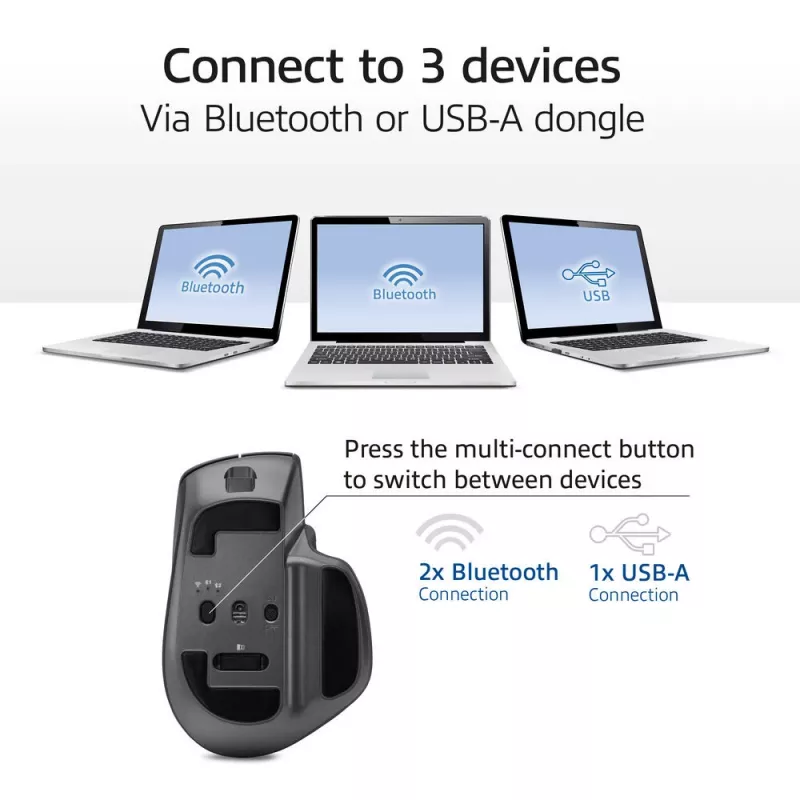 ACT AC5147 langaton hiiri, Bluetooth/USB, hiljainen napsautus, 4800 DPI, harmaa