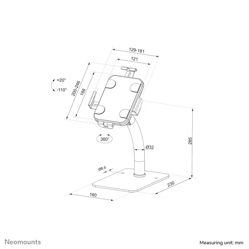 Neomounts DS15-625BL1 tablettiteline pöydälle 7,9-11 tuumaa – lukittava – yleismalli