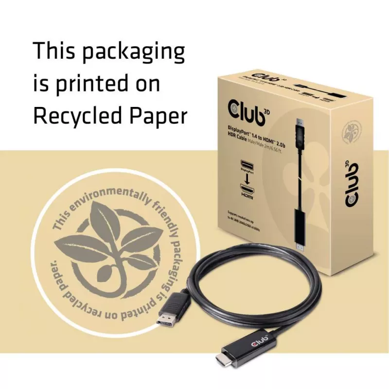 CLUB3D DisplayPort 1.4 - HDMI 2.0b HDR -kaapeli, uros/uros, 2 m