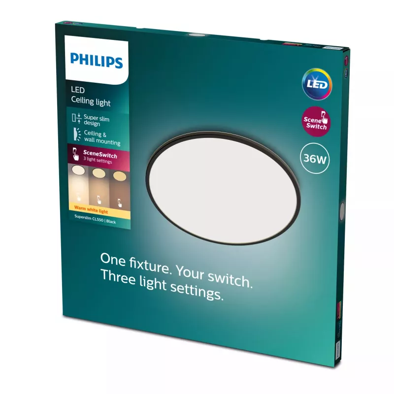 Kattovalaisin Philips Functional Super ohut 36 W LED musta pyöreä