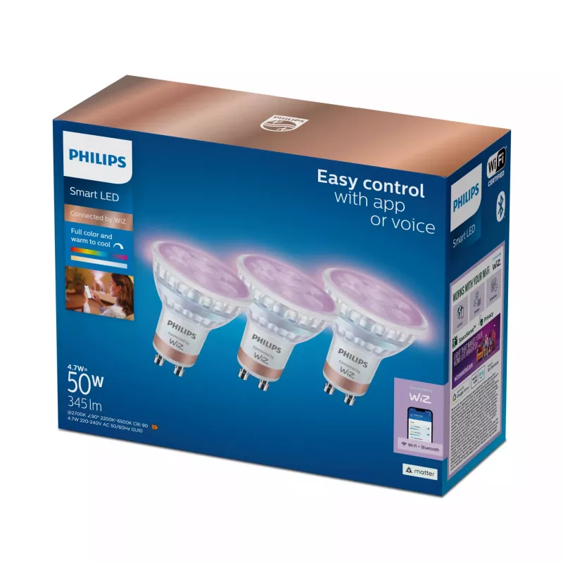 WiZ Philips Smart WiFi Spot PAR16 RGB GU10, 3 kpl:n pakkaus, Full Colour
