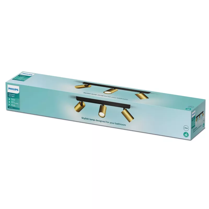 Katto-/seinävalaisin Philips Idris 3x GU10 LED IP44 220–240V musta/messinki