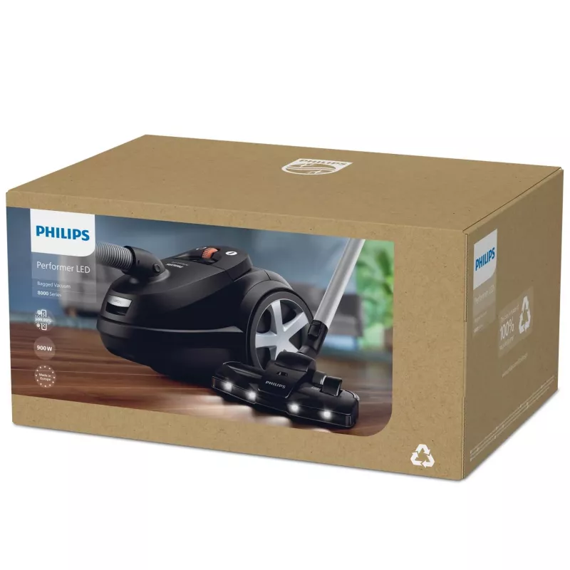 Pölynimuri Philips 8000 Serie XD8122/10 — 900 W, 4 L pölypussi, HEPA-suodatin, musta