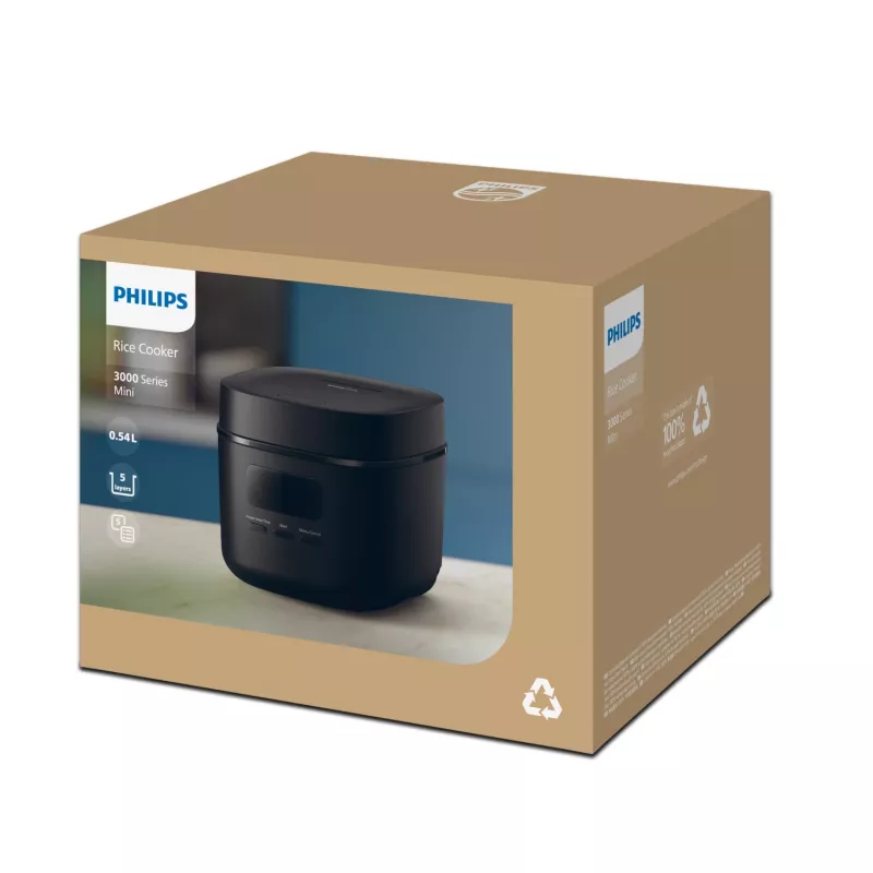 Riisinkeitin Philips 3000 Series HD3080/80, 0,54 L, 400 W, musta, painikeohjaus