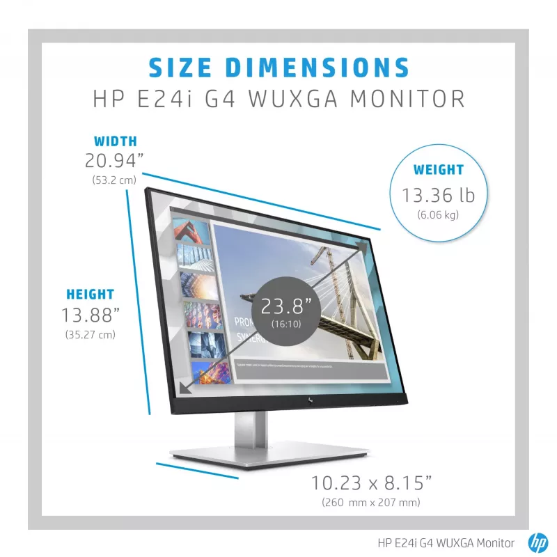 HP E-Series E24i G4 WUXGA -näyttö, 61 cm (24 inch), 1920 x 1200 pikseliä, WUXGA, LCD, 5 ms, musta