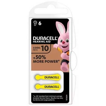 Duracell kuulokojeen paristo 10, kertakäyttöparisto, sinkki-ilma, 1,45 V, 6 kpl, 100 mAh, 4 vuotta