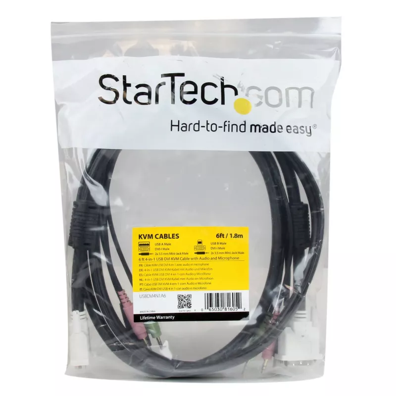 StarTech.com 1,8 m 4-in-1 USB DVI KVM -kaapeli äänellä ja mikrofonilla