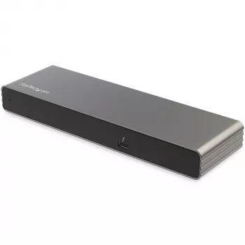 StarTech.com Thunderbolt 3 -telakka – Dual-4K-60-Hz-monitori-TB3-kannettavatietokoneen telakointiasema DisplayPortilla, HDMI:llä ja 1080p VGA:lla – 85 W Power Delivery & latausteho – 2x USB-A, Ethernet – Mac & Windows