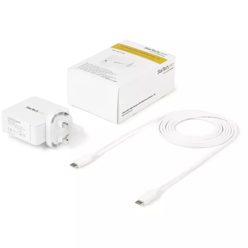 StarTech.com USB-C seinälaturi - USB-C kannettavan laturi 60 W PD - 6 jalkaa/2 m kaapeli - yleinen kompakti Type-C verkkolaite - Dell XPS/Lenovo X1 Carbon/HP EliteBook/MacBook - USB-IF/CE-sertifioitu