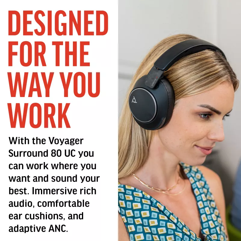 HP Poly Voyager Surround 80 UC USB-C-kuulokemikrofoni +USB-C/A-sovitin