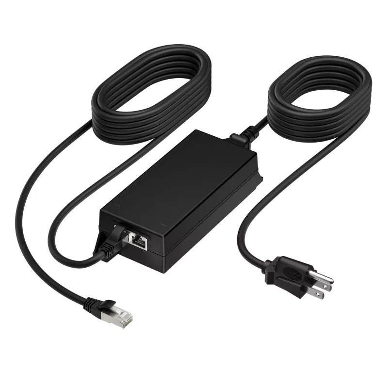 HP Poly PoE++ 65W 2.5G-sovitin 3,66 m CAT6A-kaapelilla ja virtajohdolla
