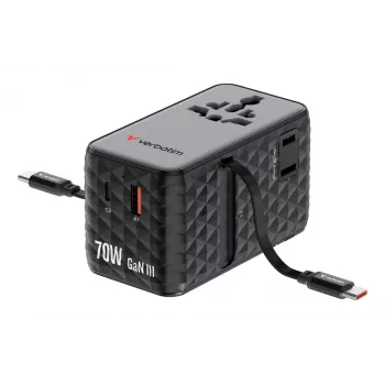 Verbatim Charge 'n' Travel 70W 2C sisäänvedettävä yleismatkasovitin musta