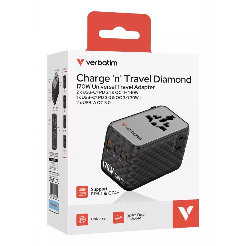 Verbatim Charge 'n' Travel 170W yleismatkasovitin musta