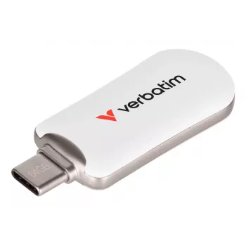 Verbatim Plectra USB-C-muistitikku valkoinen 64 GB, 64 GB, USB Type-C, 3.2 Gen 1 (3.1 Gen 1), 100 MB/s, suojukseton, valkoinen