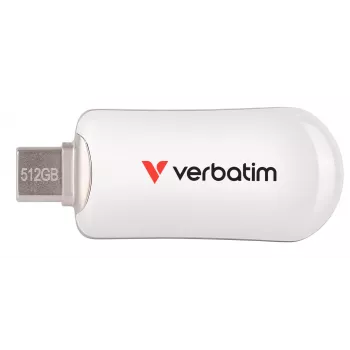 Verbatim Plectra USB-C -flash-asema valkoinen 512GB, 512 GB, USB Type-C, 3.2 Gen 1 (3.1 Gen 1), 100 MB/s, kanneton, valkoinen