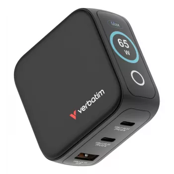 Verbatim Mini GaN -laturi 65W näytöllä, sisäkäyttö, AC, 20 V, musta