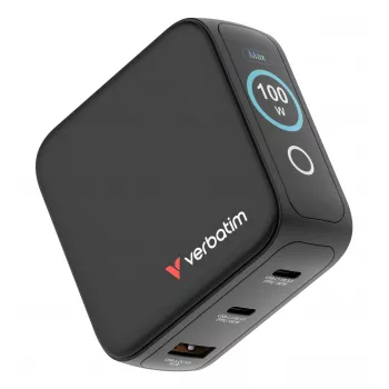 Verbatim Mini GaN -laturi 100W näytöllä, sisäkäyttö, AC, 20 V, musta