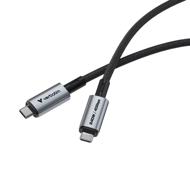 Verbatim Sync & Charge USB C - USB C 240W 40 Gbit/s 120 cm, 1,2 m, USB C, USB C, USB4 Gen 2x2, 40 Gbit/s, musta