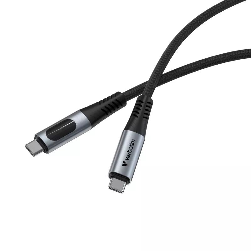 Verbatim Sync & Charge USB-C - USB-C 240W -kaapeli näytöllä 120 cm