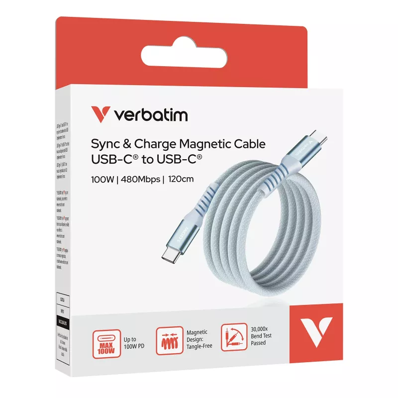 Verbatim Sync & Charge magneettikaapeli – 100W USB-C - USB-C 120 cm sininen
