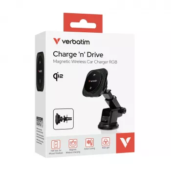 Verbatim Charge 'n' Drive Qi2 magneettinen langaton autolaturi RGB
