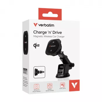 Verbatim Charge 'n' Drive Qi2 magneettinen langaton autolaturi, auto, USB, langaton lataus, 1 m, musta