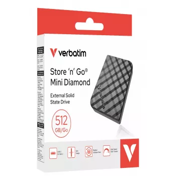 Verbatim Store 'n' Go Mini Diamond USB-C 512GB musta, 512 GB, M.2, USB Type-C, 3.2 Gen 2 (3.1 Gen 2), 1000 MB/s, musta
