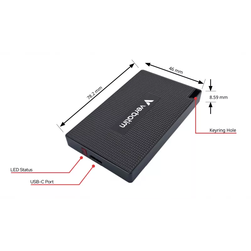 Verbatim Metal Mini SSD USB-C 3. Gen 2 512 GB, 512 GB, USB Type-C, USB 3.2 Gen 2x2, 2000 MB/s, 10 Gbit/s, harmaa