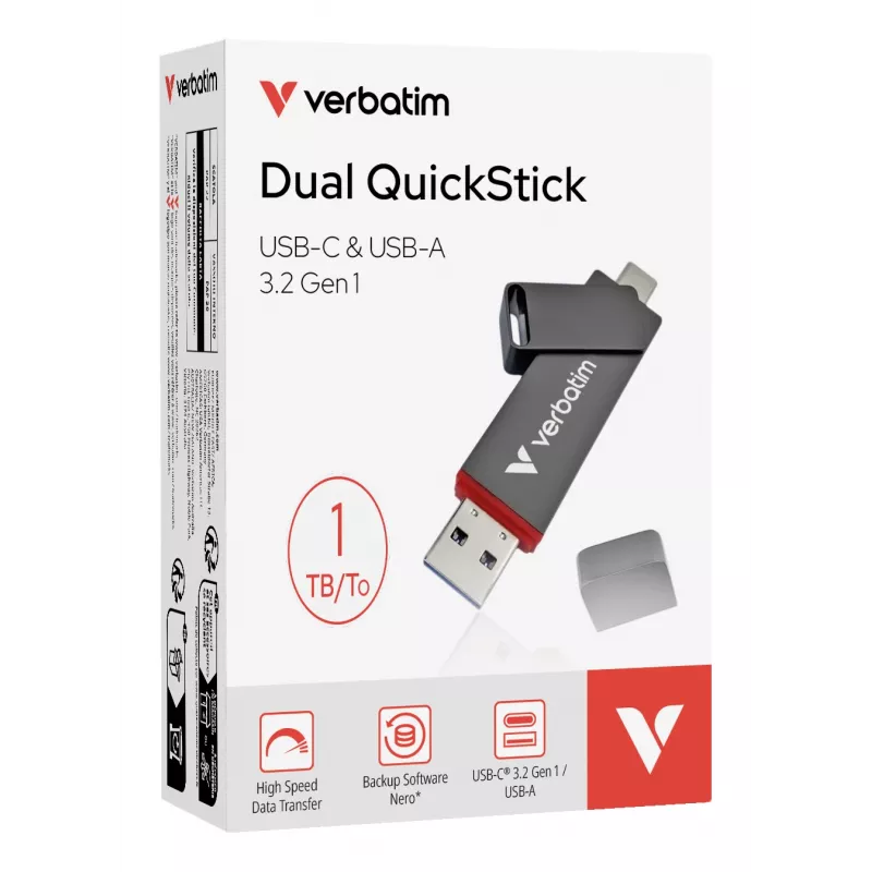 Verbatim Dual QuickStick USB-muistitikku 1 TB USB Type-A / USB Type-C 3.2 Gen 1 (3.1 Gen 1) harmaa