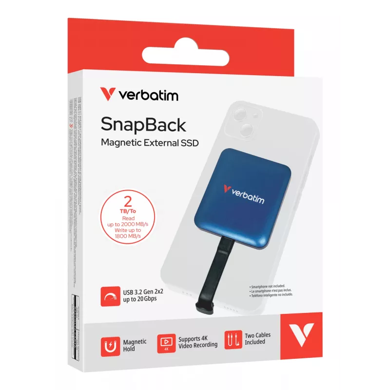 Verbatim SnapBack SSD 2 TB Blue Metallic, 2 TB, USB Type-C, USB 3.2 Gen 2x2, 2000 MB/s, 20 Gbit/s, sininen