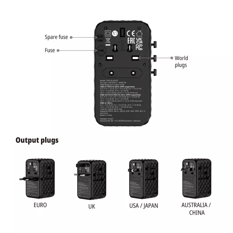 Verbatim Charge 'n' Travel Diamond 85W sisäänvedettävä kaapeli CNT-02