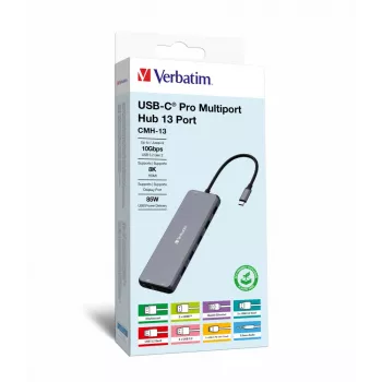 Verbatim CMH-13 USB Type-C -keskitin 10 000 Mbit/s hopea