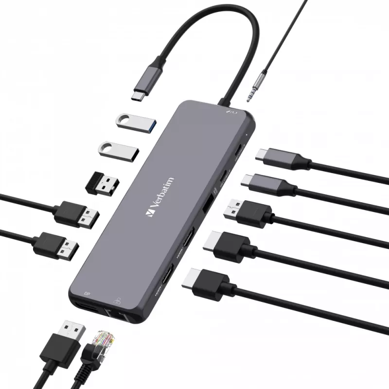 Verbatim CMH-13 USB Type-C -keskitin 10 000 Mbit/s hopea