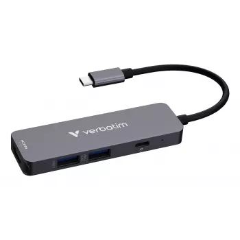 Verbatim USB-C Essentials -multiport-keskitin 4 porttia: HDMI, USB-C PD, USB-A 3.2 Gen 1, USB-A