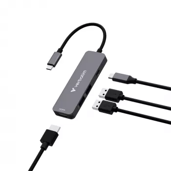 Verbatim USB-C Essentials -multiport-keskitin 4 porttia: HDMI, USB-C PD, USB-A 3.2 Gen 1, USB-A