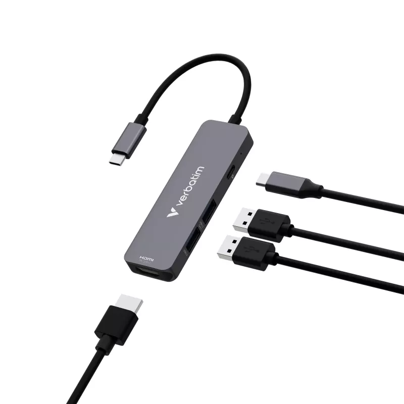 Verbatim USB-C Essentials -multiport-keskitin 4 porttia: HDMI, USB-C PD, USB-A 3.2 Gen 1, USB-A