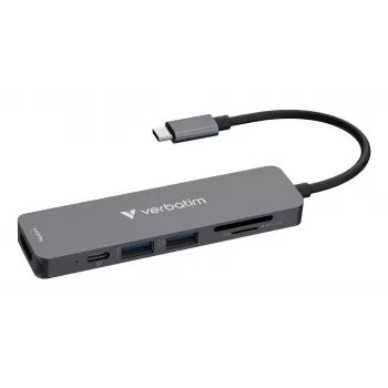 Verbatim USB-C Essentials -multiport-keskitin 6 porttia: HDMI, USB-C PD, USB-A 3.2 Gen 1, USB-A, SD & microSD
