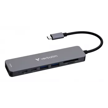 Verbatim USB-C Essentials -multiport-keskitin 7 porttia: HDMI, USB-C, USB-C 3.2 Gen 1, 2 x USB-A 3.2 Gen 1, SD & microSD