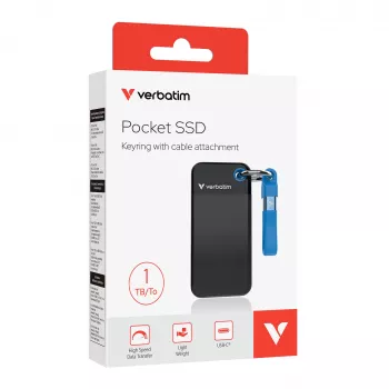 Verbatim Pocket SSD USB 3.2 Gen 2 1 TB musta/sininen, 1 TB, USB Type-C, 3.2 Gen 2 (3.1 Gen 2), 1000 MB/s, 10 Gbit/s, musta, sininen