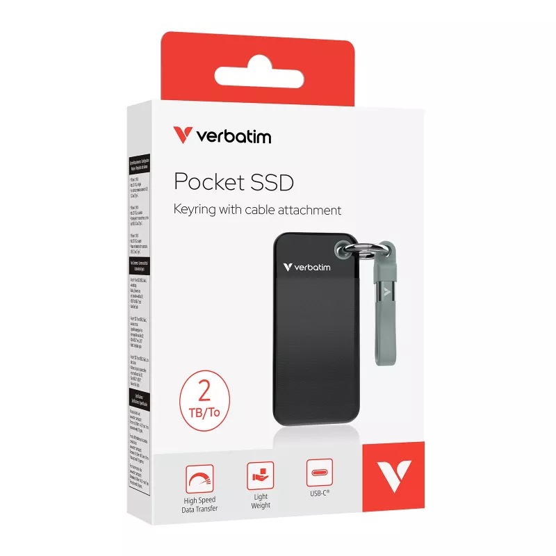 Verbatim Pocket SSD USB 3.2 Gen 2 2TB musta/harmaa, 2 TB, USB Type-C, 3.2 Gen 2 (3.1 Gen 2), 1000 MB/s, 10 Gbit/s, musta, harmaa