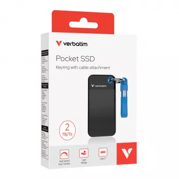 Verbatim Pocket SSD USB 3.2 Gen 2 2TB musta/sininen, 2 TB, USB Type-C, 3.2 Gen 2 (3.1 Gen 2), 1000 MB/s, 10 Gbit/s, musta, sininen