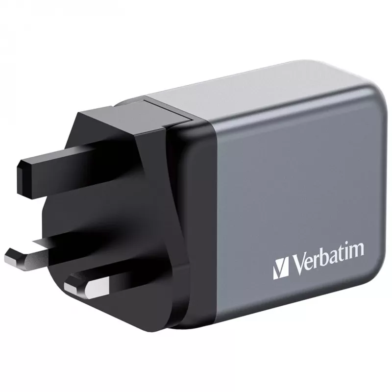 Verbatim GNC-65 GaN-laturi 65W 2 x USB-C PD 65W / 1 x USB-A QC 3.0 (EU/UK/US)