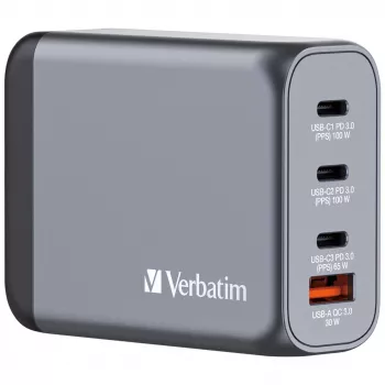 Verbatim GNC-100 GaN-laturi 100W 2 x USB-C PD 100W / 1 x USB-C PD 65W / 1 x USB-A QC 3.0 (EU/UK/US)