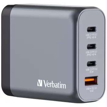 Verbatim GNC-140 GaN-laturi 140 W 2 x USB-C PD 140 W / 1 x USB-C PD 20 W / 1 x USB-A QC 3.0 (EU/UK/US)