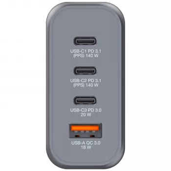 Verbatim GNC-140 GaN-laturi 140 W 2 x USB-C PD 140 W / 1 x USB-C PD 20 W / 1 x USB-A QC 3.0 (EU/UK/US)