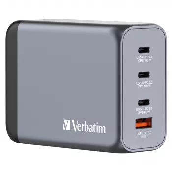 Verbatim GNC-200 GaN-laturi 200W 2 x USB-C PD 100W / 1 x USB-C PD 65W / 1 x USB QC 3.0 (EU/UK/US)