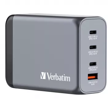 Verbatim GNC-240 GaN-laturi 240 W 1 x USB-C 140 W / 1 x USB-C 100 W / 1 x USB-C 65 W / 1 x USB-A QC 3.0 (EU/UK/US)