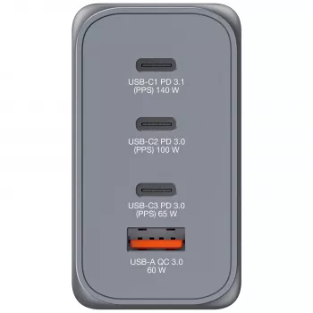Verbatim GNC-240 GaN-laturi 240 W 1 x USB-C 140 W / 1 x USB-C 100 W / 1 x USB-C 65 W / 1 x USB-A QC 3.0 (EU/UK/US)